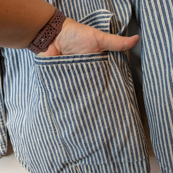 Vintage Faded Glory Striped Denim Blazer 2 Button Jacket Women's  XL Y2K 90s - Picture 6 of 10